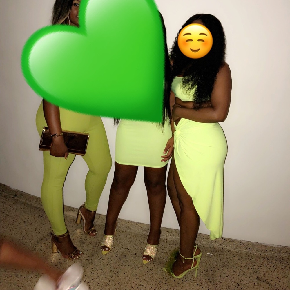 Neon two piece cropped top and matching skirt